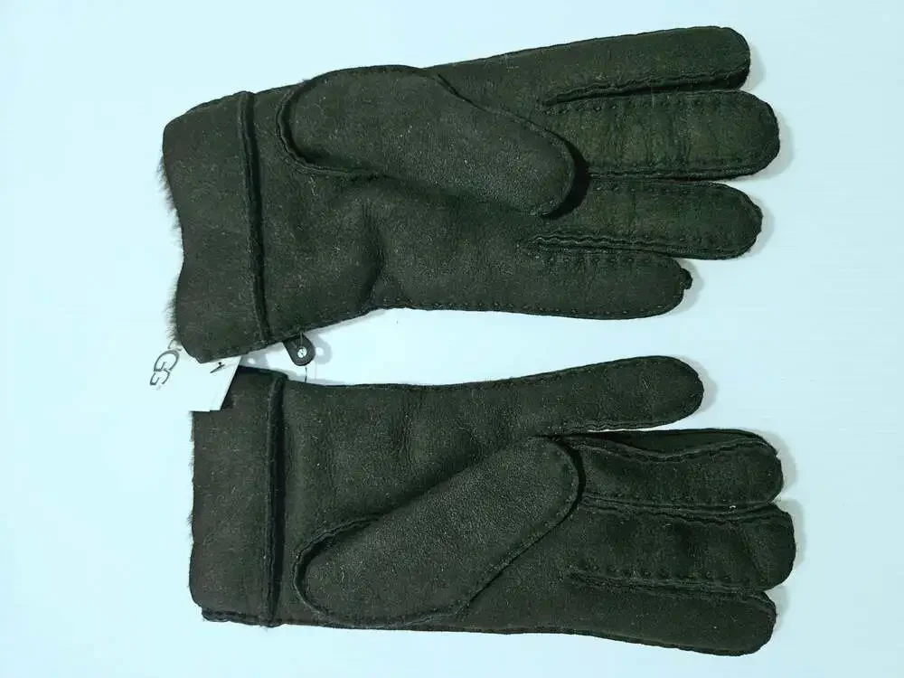 UGG Women's Turn Cuff Sheepskin Black Suede Long Gloves Size M